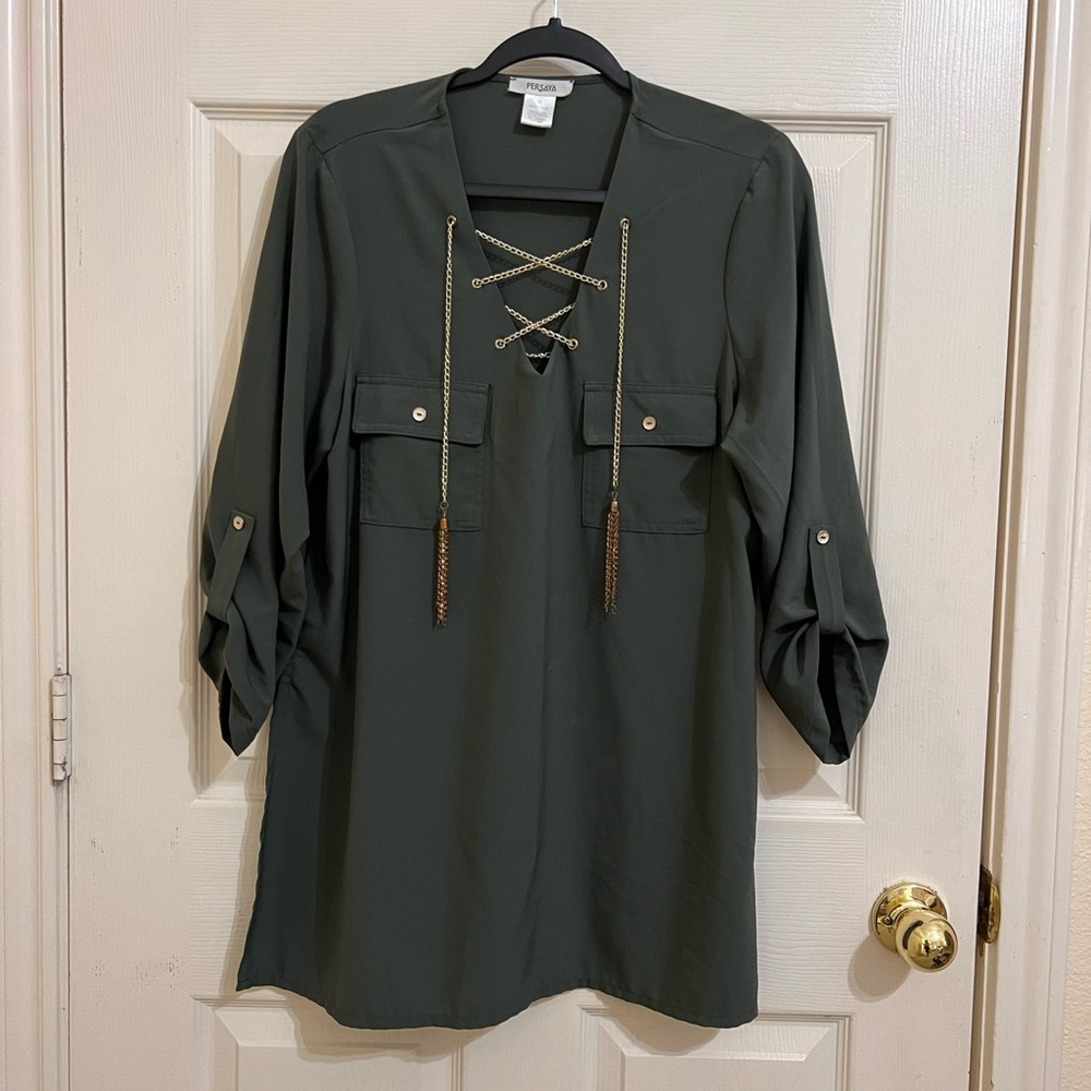 Persaya Olive Blouse with Gold Details